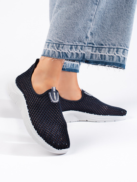 Effortless Navy Lace Slip-On Sneakers