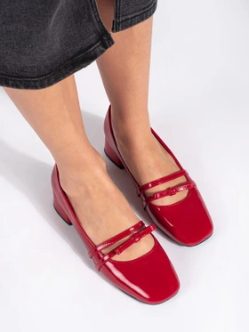 Glossy Red Low-Heel Court Shoes