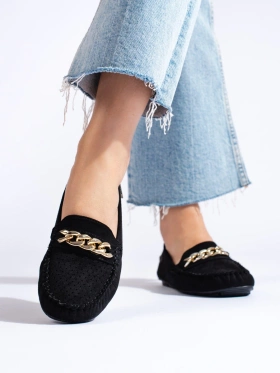 Delicate Lace Pattern Loafers with Chain Detail