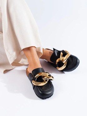 Black Slip-Ons with Bold Chain Detail