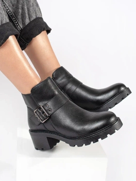 Black Leather Ankle Boots with Decorative Buckle by Sergio Leone