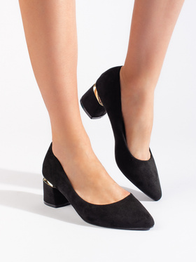 Black Suede Low-Heel Pumps