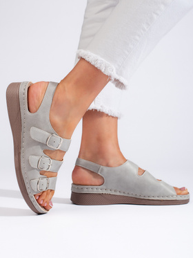 Comfortable Grey Low Wedge Sandals