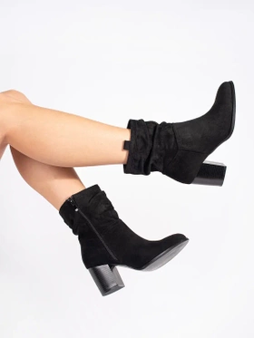 Black Suede Block Heel Ankle Boots