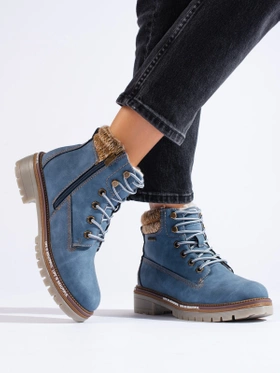 Blue Eco-Leather Ankle Boots