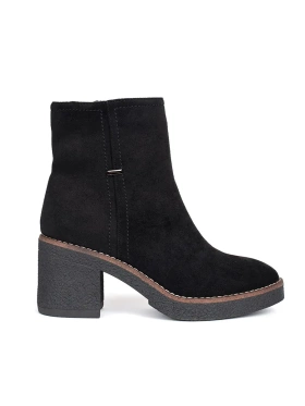 Chic Black Suede Chunky Heel Ankle Boots