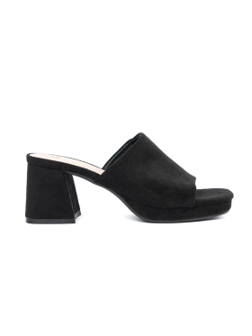 Women's black heeled mules
