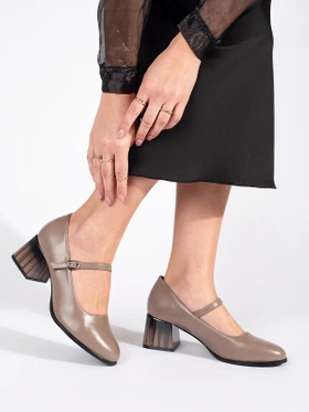 Beige Block Heel Pumps