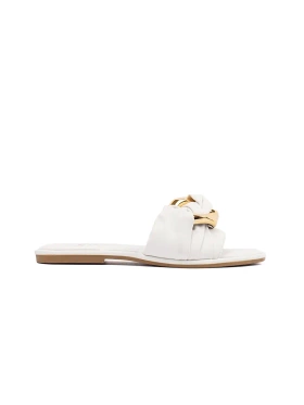 Women's flat white flip-flops