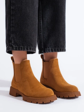 Suede Chelsea Boots with Flat Heels in Brown