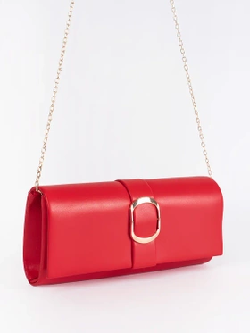 Chic Small Red Handbag with Gold Buckle