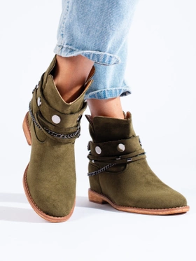 Green Suede Wedge Ankle Boots