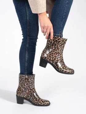 Leopard Print Heeled Rain Boots