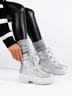 Silver Velcro Snow Boots