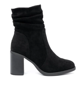 Elegant Black Ankle Boots with Ruched Upper on a Column Heel