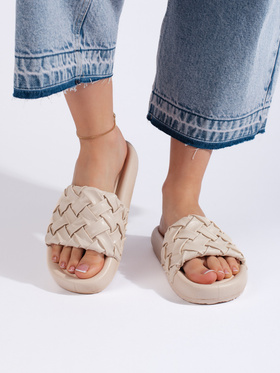 Woven Beige Slide Sandals