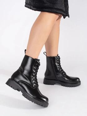 Smooth Lace-Up Black Worker Boots