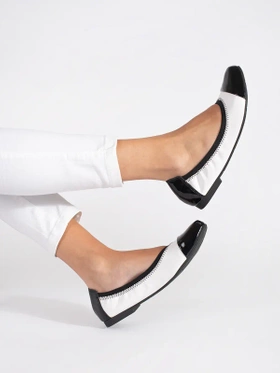 Black and White Stretchy Ballet Flats with Elastic Band