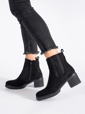 Chic Black Suede Ankle Boots with Block Heel