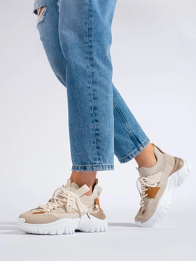 Lace-Up Beige Sneakers