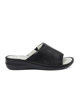 Women's black slides with a leather insole
