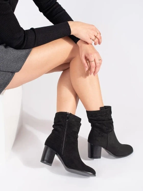 Black Suede Block Heel Ankle Boots