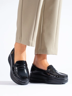 Glossy Black Loafers with Chunky Platform