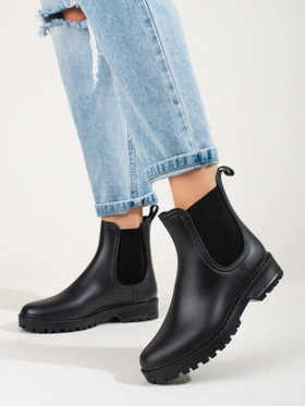 Black Chelsea Rain Boots with Chunky Soles