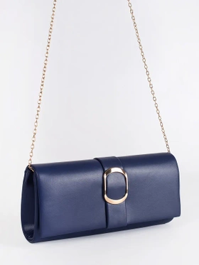 Navy Blue Petite Handbag with Gold Buckle