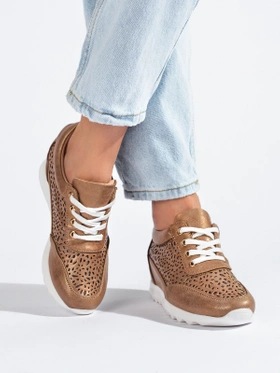 Brown Lace-patterned Sneakers with Hidden Wedge Heel