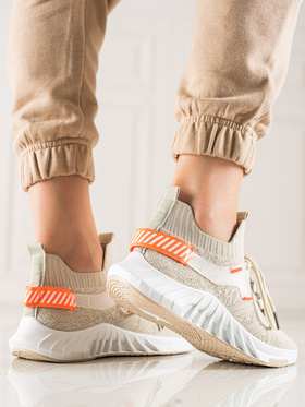 Beige Stretch Knit Sneakers