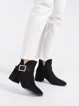 Black Suede Ankle Boots with Silver Buckle