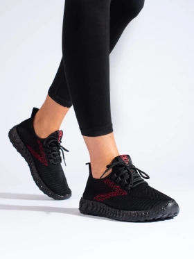 Women's black sports shoes with black soles