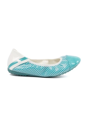 Blue ballet flats with a white mesh