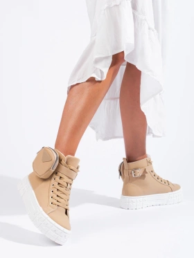 Platform Sneakers with Pocket in Beige