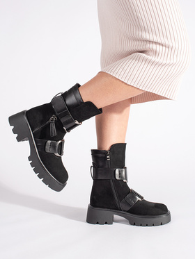 Chic Black Suede Ankle Boots with Buckles