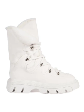 White Lace-Up Fur-Trimmed Platform Snow Boots