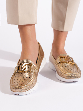 Golden Loafers with a Buckle