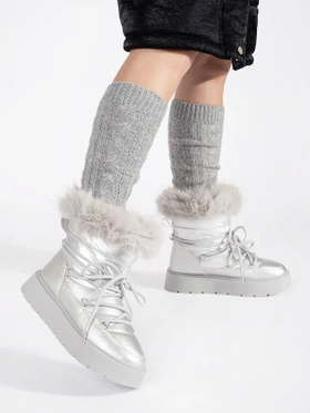 Silver Fur-Lined Snow Boots with Chunky Soles