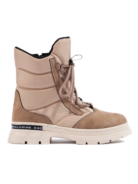 Beige Lace-Up Snow Boots