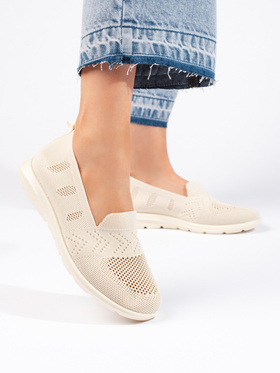 Beige Textured Slip-On Shoes