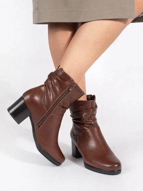 Brown Leather Ankle Boots with Ruched Upper - Sergio Leone