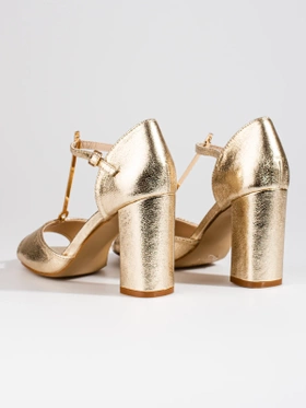 Classic Gold High Block Heel Sandals