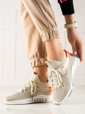 Beige Stretch Knit Sneakers