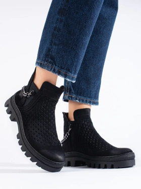 Black Suede Perforated Ankle Boots by Potocki