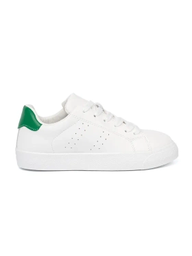 Classic white sneakers with a green accent
