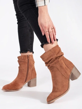 Cozy Crinkle Suede Ankle Boots in Brown