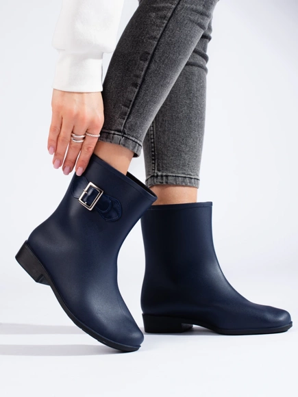 Navy Blue Buckle Rain Boots