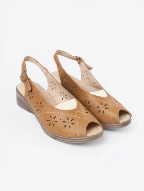 Caramel Openwork Wedge Sandals