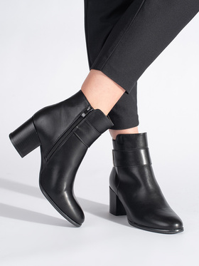 Classic Elegant Black Block Heel Ankle Boots by Sergio Leone